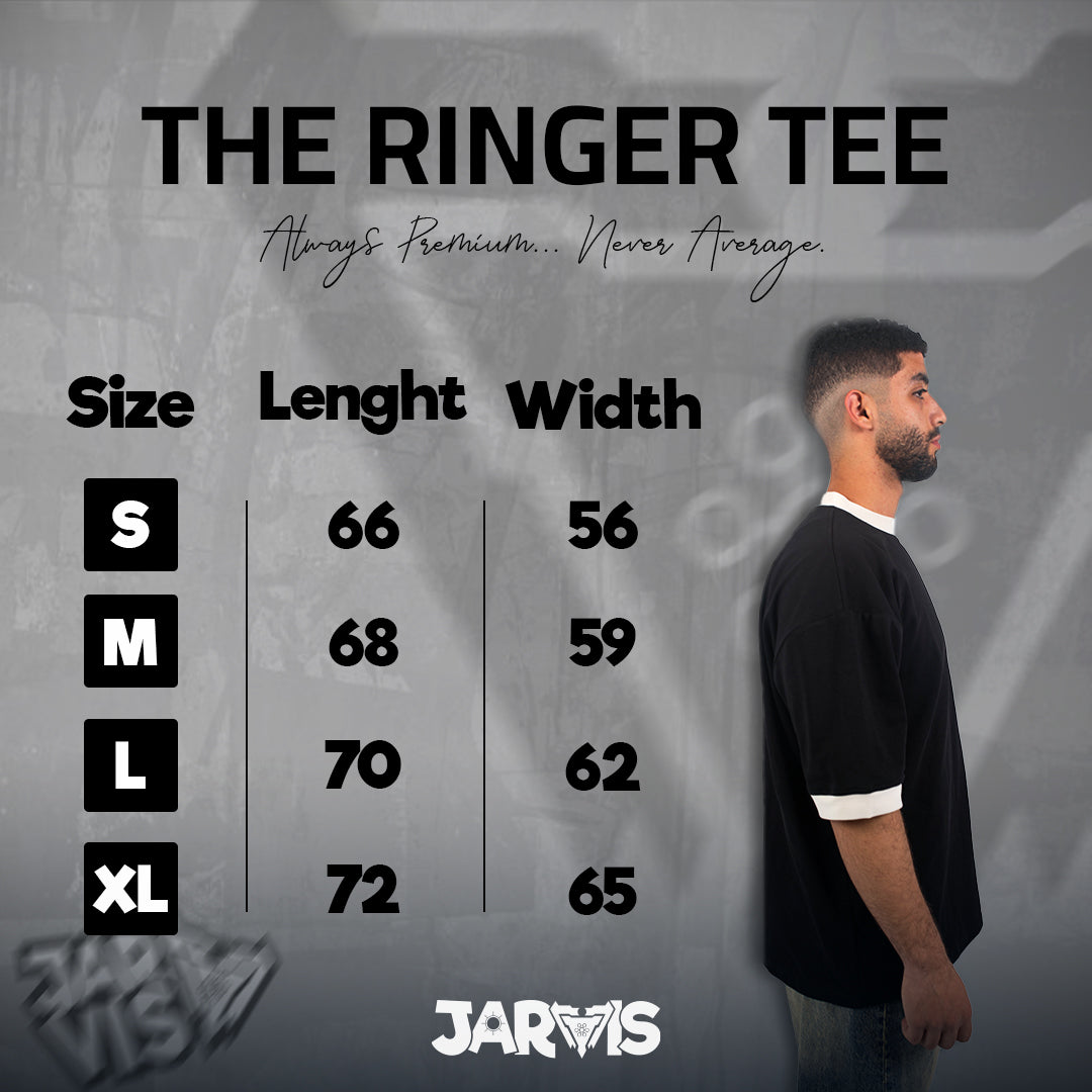 JARVIS Ringer Tee Size Chart